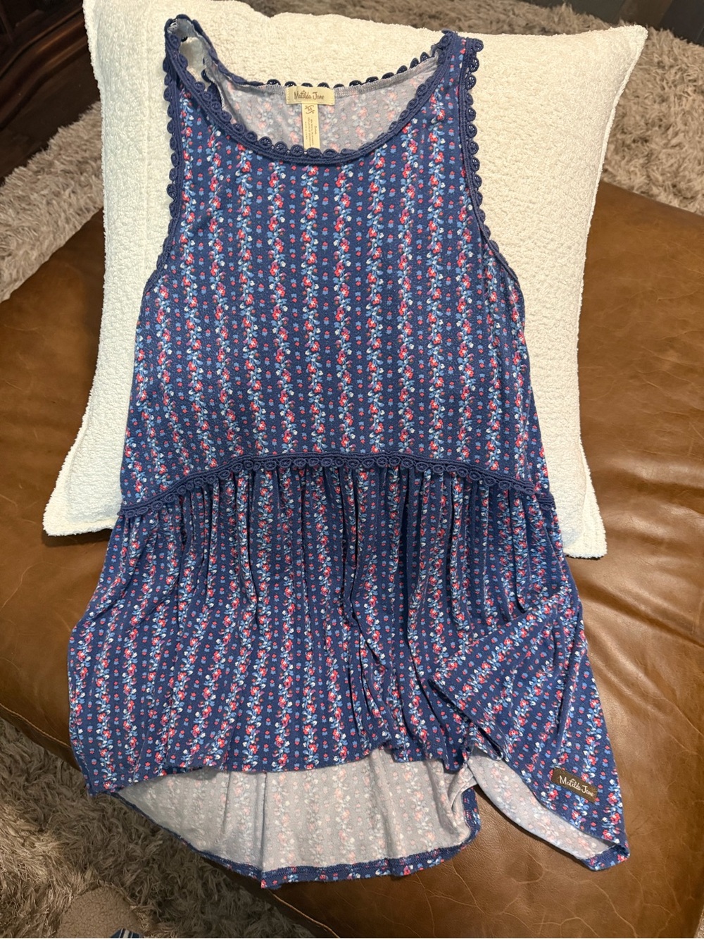 Matilda Jane Blue Floral Tank with Pink Accents